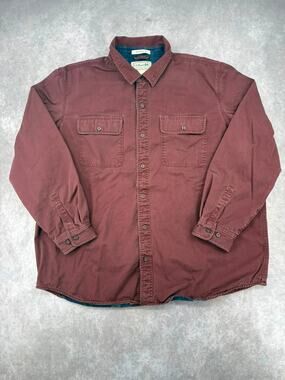 L.L.Bean XXL Traditional Fit Cotton Lined Burgundy Plaid Shirt Jacket